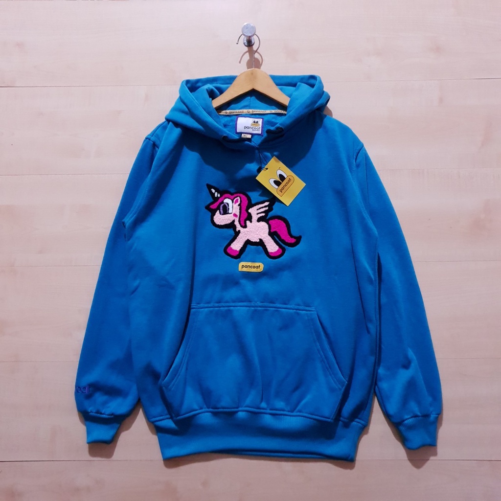 Jaket Hoodie Pancoat Unicorn Logo Embroiderred Blue