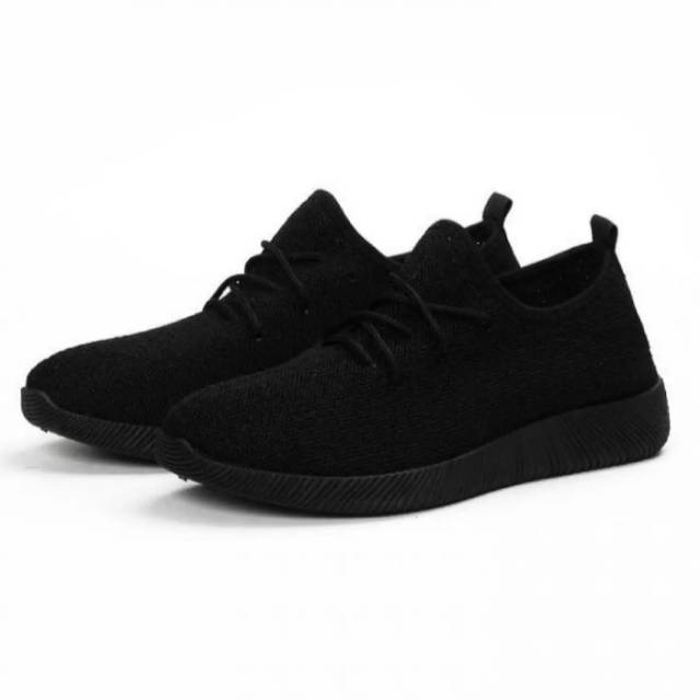 Jual Sepatu Hitam polos Yzy Full Black Tali Shopee Indonesia