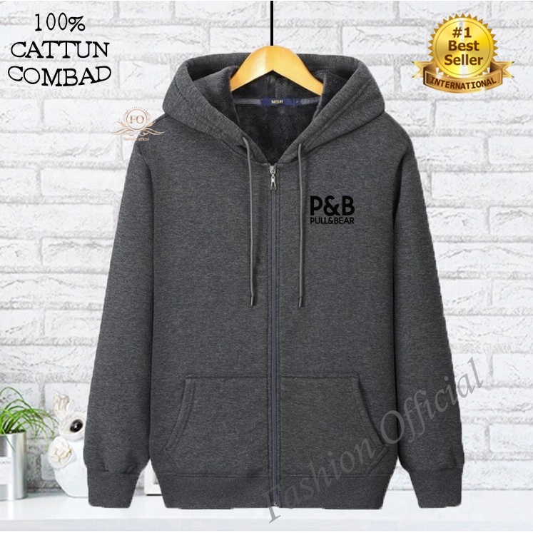 Jual COD jaket resleting Pull Bear Premium Print Hitam jacket pria