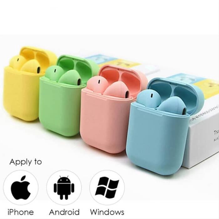 IC HEADSET HANDSFREE EARPHONE BLUETOOTH WIRELLES i12 MACARON