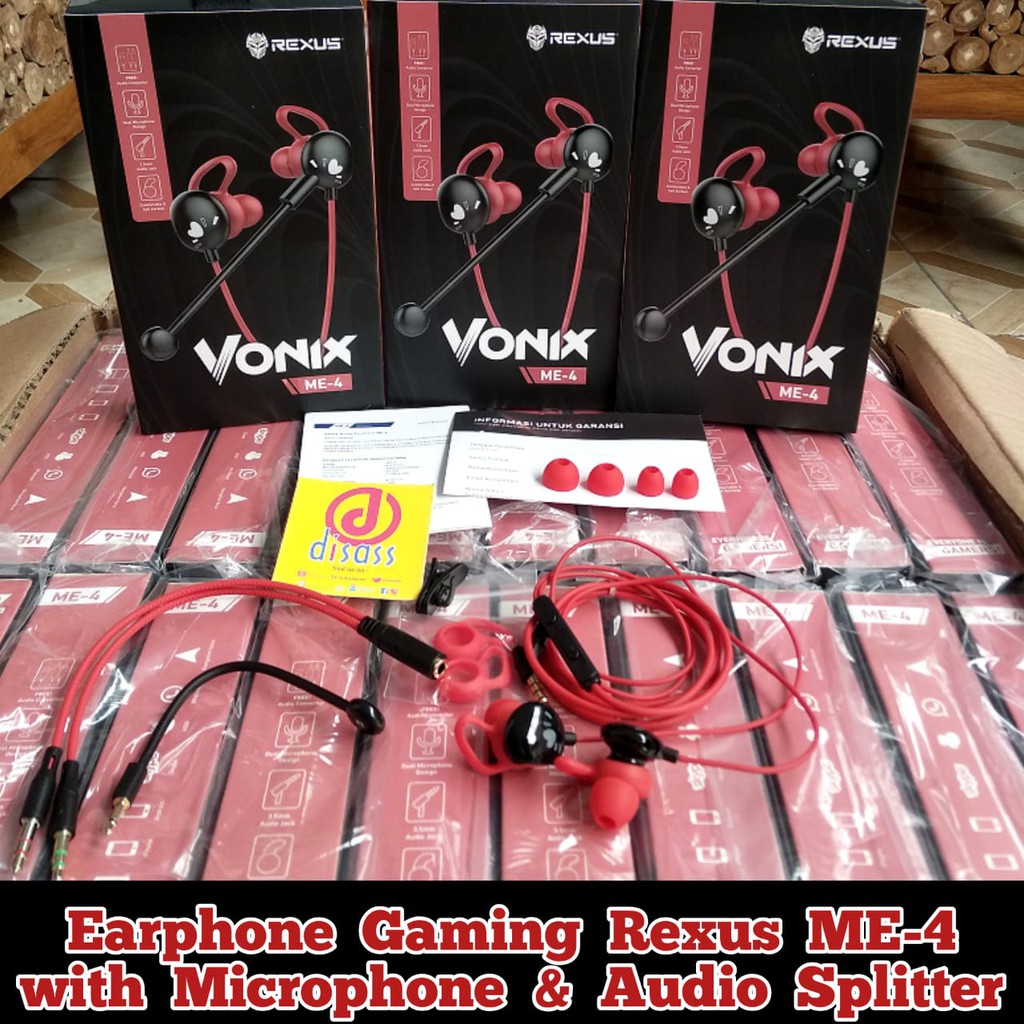 EARPHONE GAMING REXUS ME 4 WITH MICROPHONE FREE AUDIO SPLITTER DISASS JOGJA