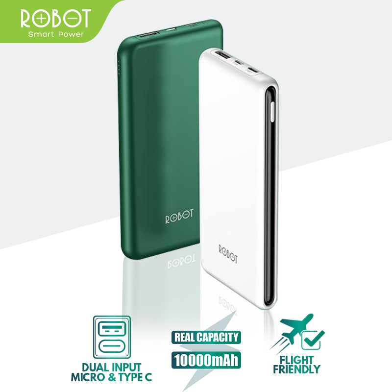 Jual PowerBank 10000mAh Dual Input Port Type C & Micro USB / powerbank  murah / powerbank original / Power Bank Robot / PowerBAnk Robot / POwerbeng  10000 / Power Bank Hp /