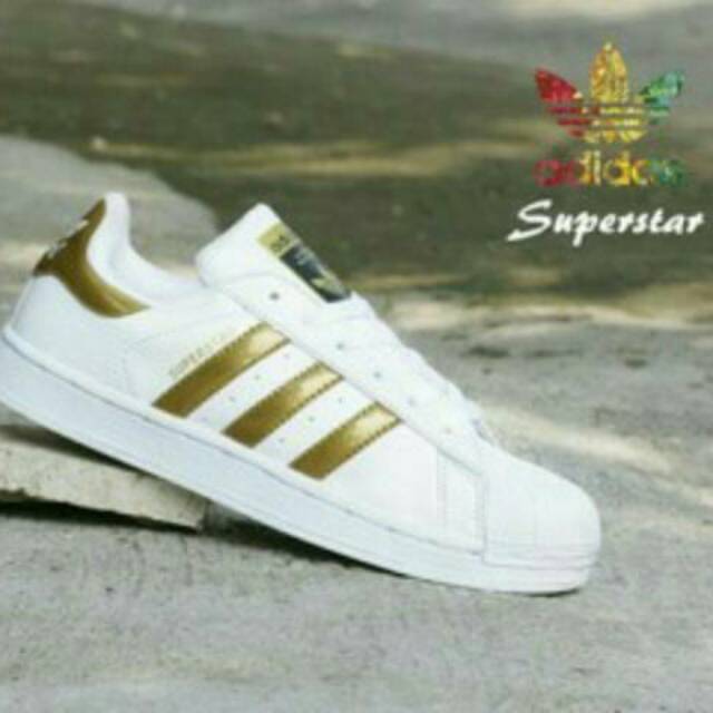 Harga adidas superstar white gold sale