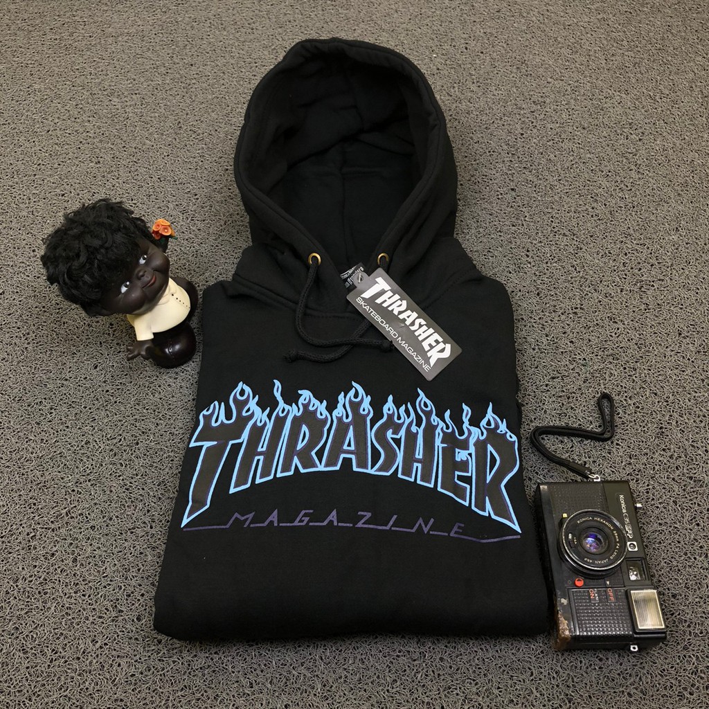Jual 100 JAKET SWEATER HOODIE THRASHER FLAME BIRU HITAM AUTHETNIC