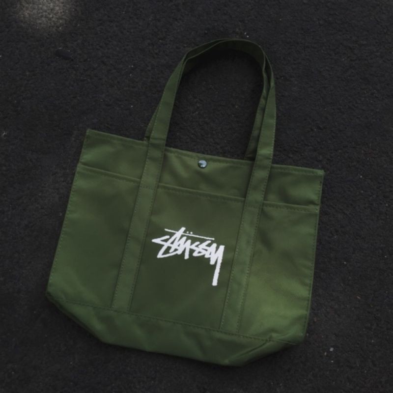 Stussy military green online tote bag