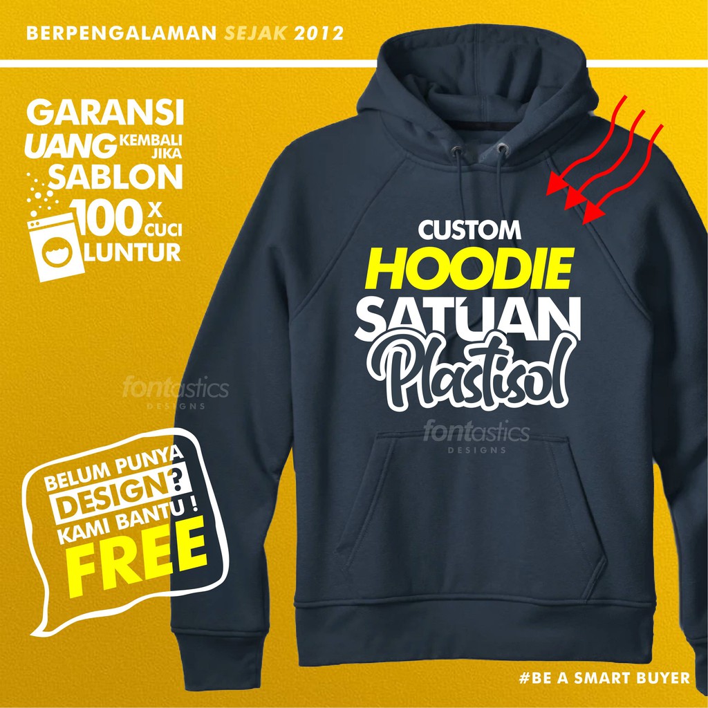 Jual HOODIE CUSTOM PLASTISOL SATUAN LUSINAN SABLON MANUAL PRIA