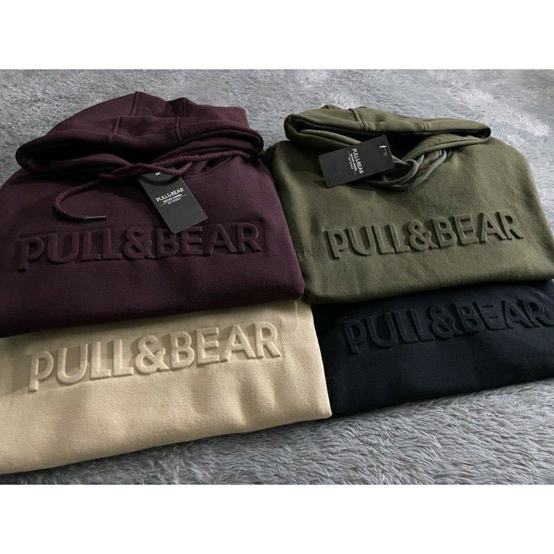 Jual SWEATER HOODIE PULL BEAR EMBOSS ORIGINAL FONT TIMBUL M L