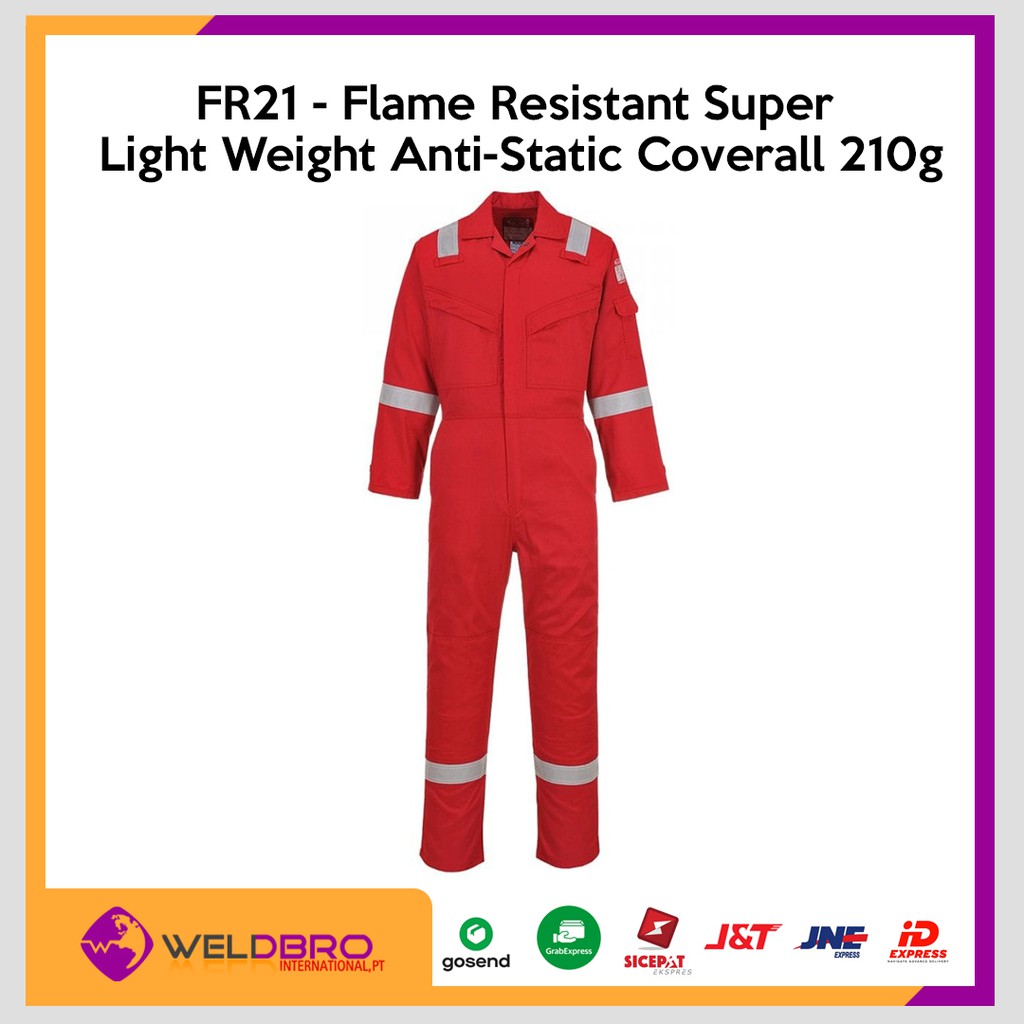 Jual Flame Resistant FR-21 Super Light Weight Anti-Static Coverall Red 210g  PORTWEST WELDBRO