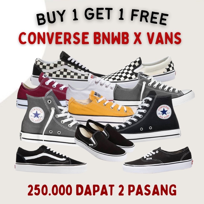 BELI 1 GRATIS 1 CONVERSE ORIGINAL BNWB VANS GRADE ORI. BUY 1 GET 1 OLDSKOOL SLIP ON AUTHENTIC SEPATU PROMO TERMURA