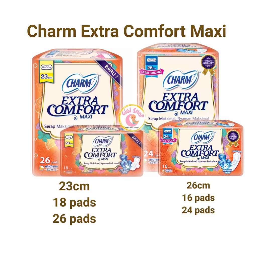 Charm Extra Comfort Maxi 26cm Non Wing 24+2 Pads Pembalut Wanita