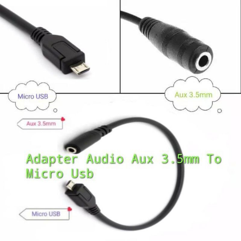 Jual Micro USB B 5 Pin Male To 3-Pole 3.5mm Female Jack Aux Audio Adapter