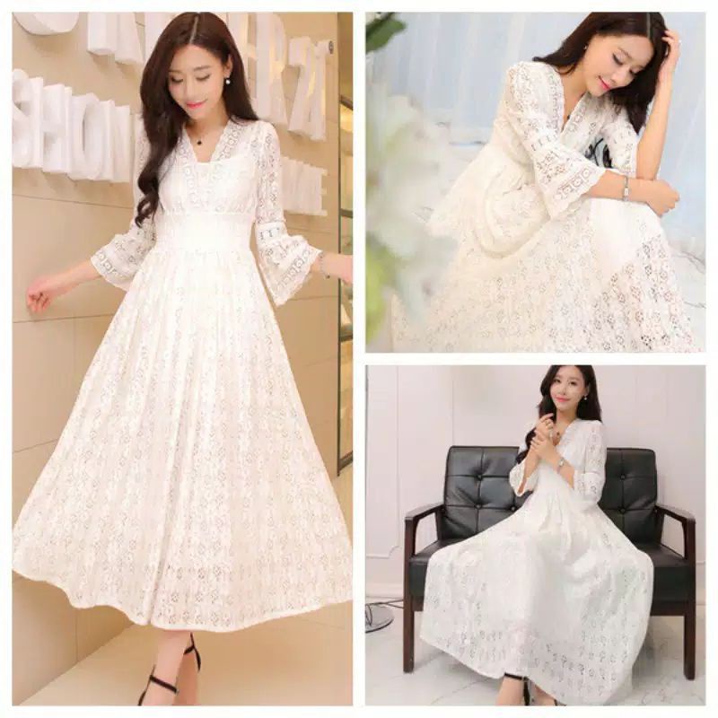 Jual Dress wanita brokat lace import S 3XL long dress brokat