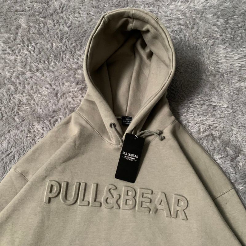 Jual Hoodie Pull Bear Emboss Logo Cream Yellow Maroon