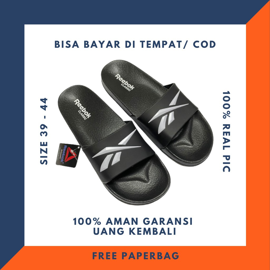 Jual SANDAL REEBOK CLASSIC HITAM PUTIH SANDAL SLIP ON SENDAL SLIDE