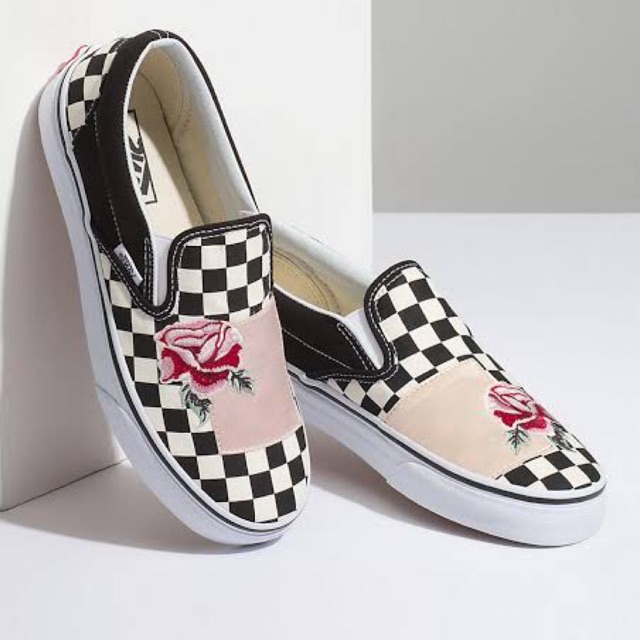 Satin patchwork slip on sales vans