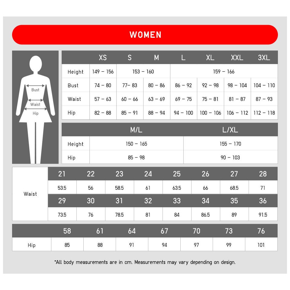 Jual JMURCE - UNIQLO SIZE CHART LENGKAP