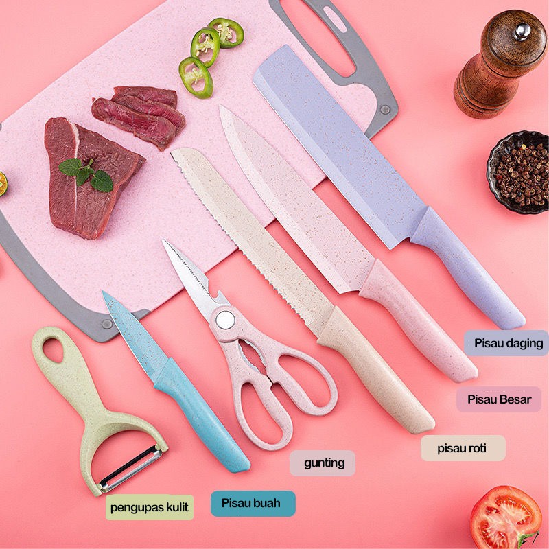 Jual pisau dapur set 6 in 1 stainless kitchen knife set gunting pengupas |  Shopee Indonesia