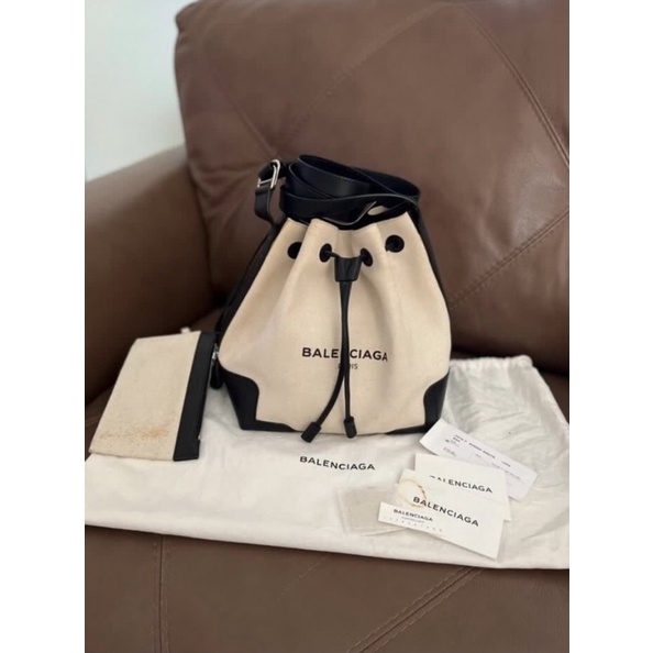 Balenciaga canvas and leather bucket online bag