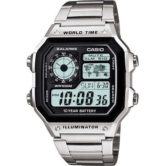 Casio Original AE1200WHD 1A AE 1200WHD 1A Jam Tangan Pria Digital Stainless Rantai Silver