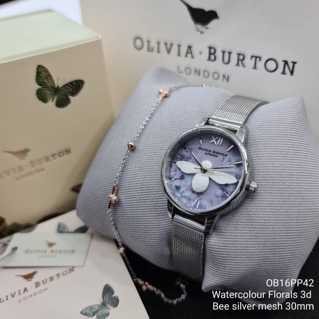 Olivia burton watercolour clearance florals silver mesh