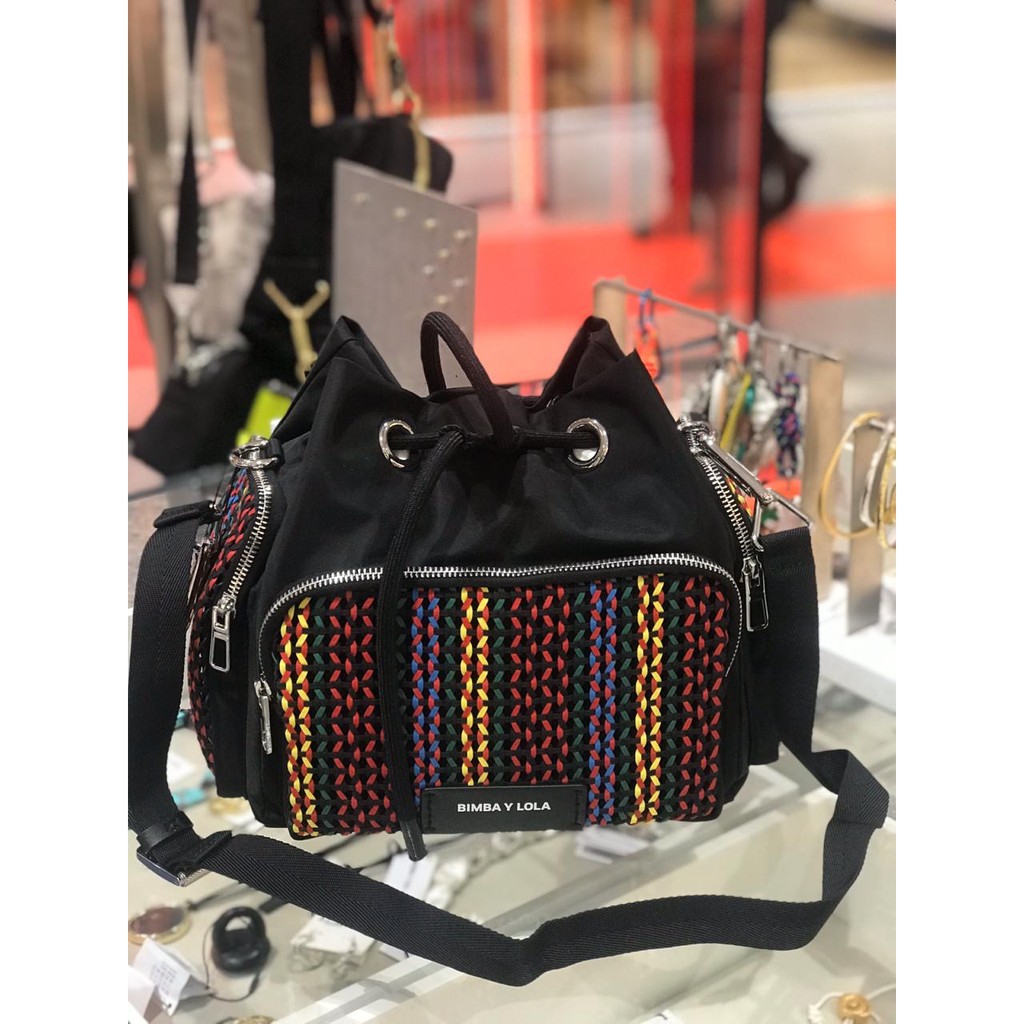 Ready Stock Bimba Y Lola tas selempang crossbody bag authentic bucket bag multicolor plaited pocket