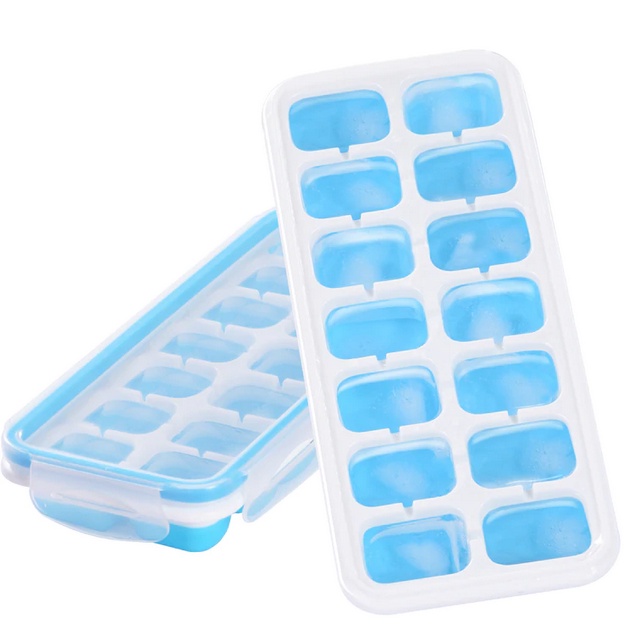 iKich Ice Cube Trays, 2 Pack, Ice Cube Molds with Lid, Easy