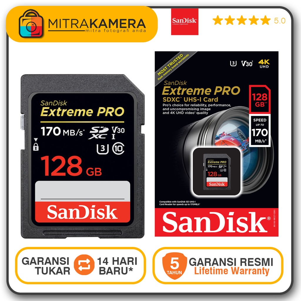SANDISK SanDisk 128GB Extreme SDXC UHS-I Memory Card C10. U3. V30 ...