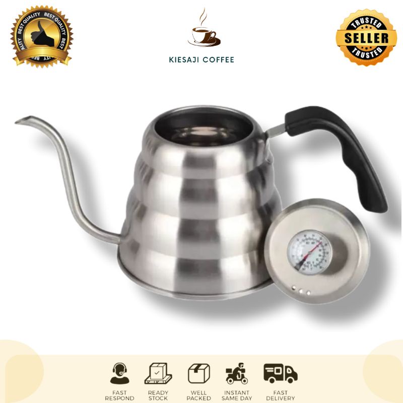 Promo KTCmart - Gooseneck Kettle with Thermometer 1,2L Teko Leher