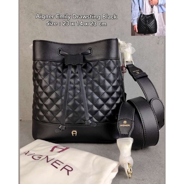 Aigner Emily Drawstring Bucket Bag Black