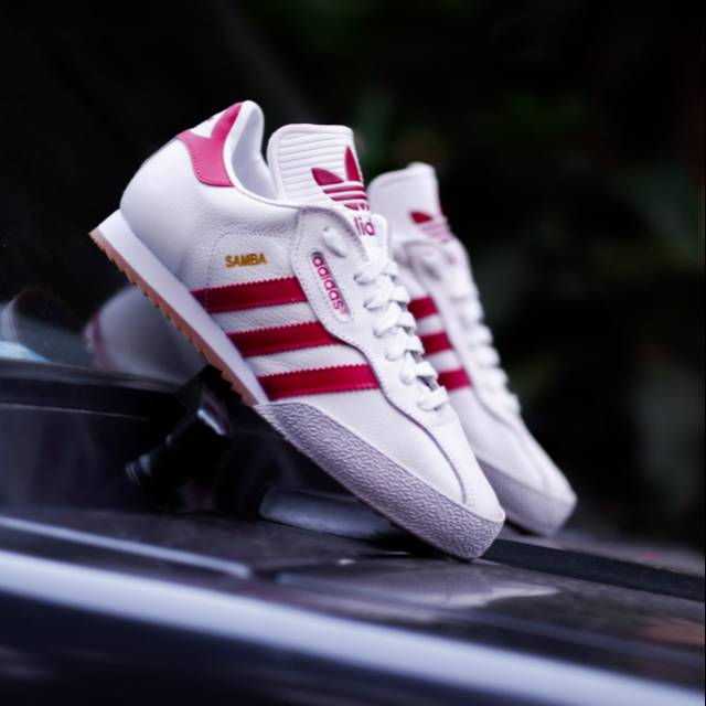 Adidas originals samba super white cheap and red