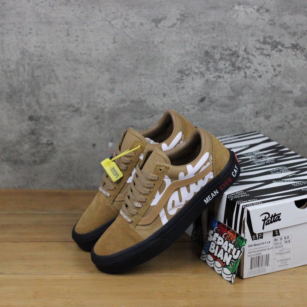 Sepatu VANS Old Skool Vault OG Lx x Patta Almond Buff Black Coklat