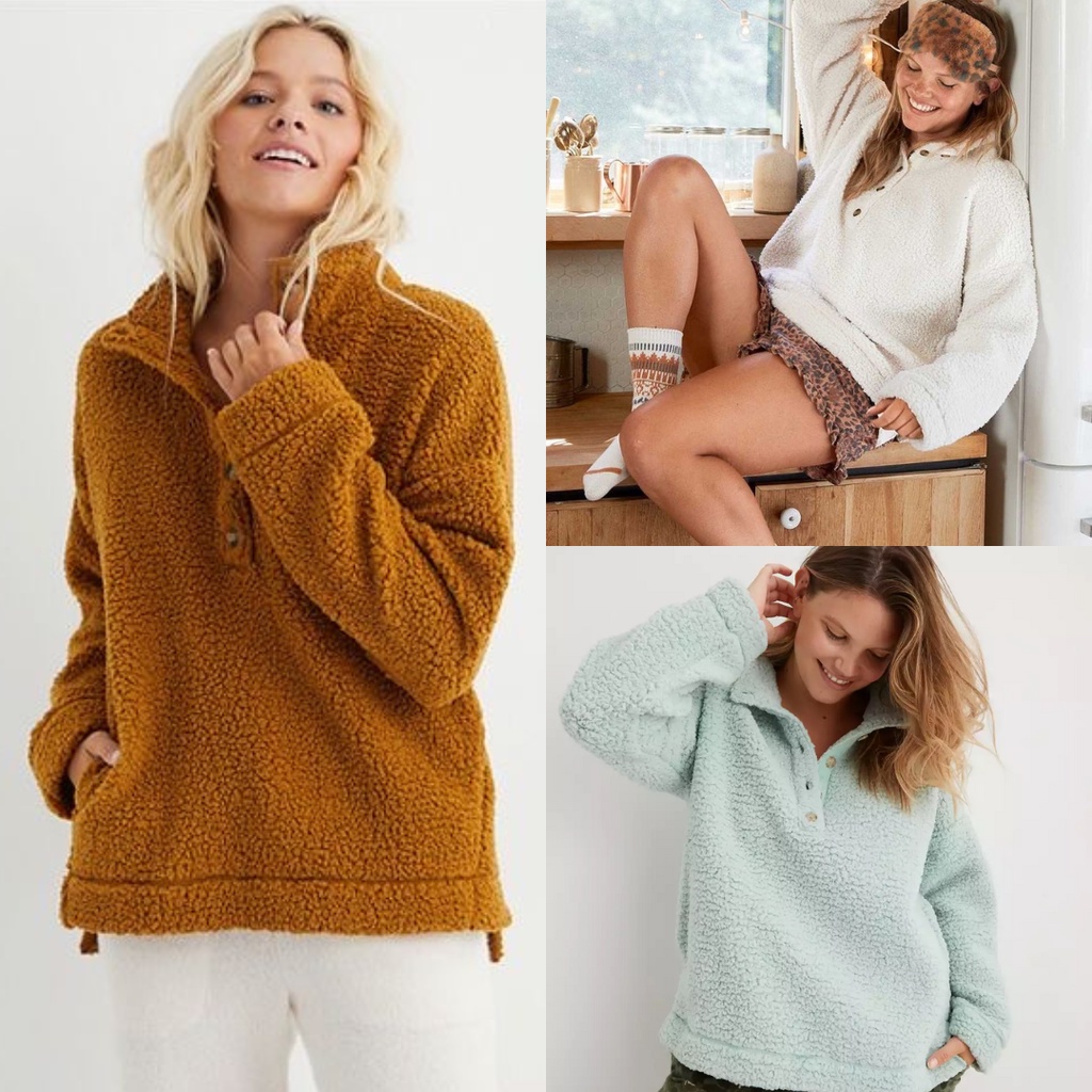 Aerie cloud sherpa 2024 oversized button pullover