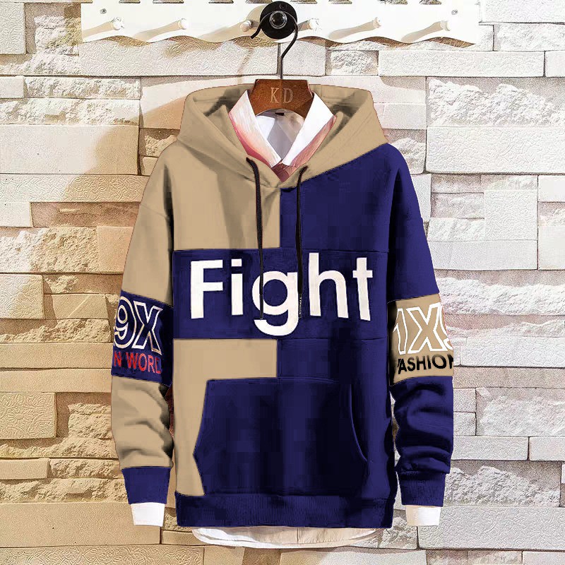 Hoodie Pria Hodie Pria Jaket Pria Sweater Hoodie Fight Kombinasi Bahan Fleece UK L XL