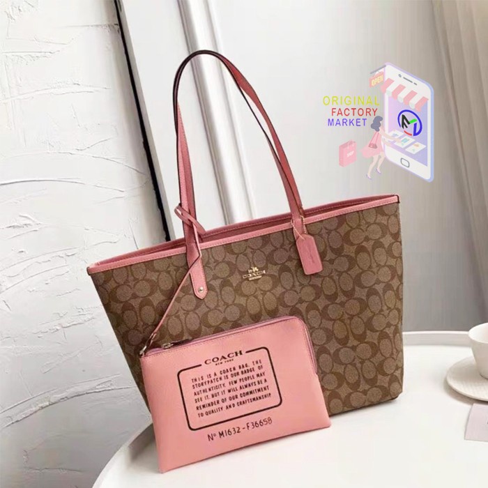 Bolsa coach cafe con rosa hot sale