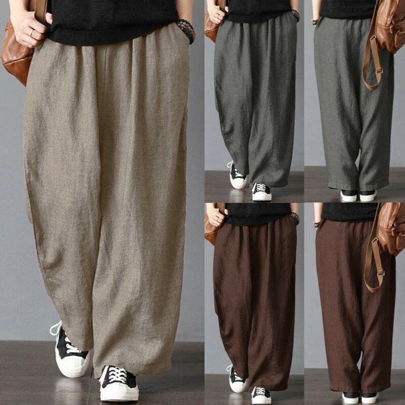 Basic Men's Cotton Linen Pants Male Casual Solid Color, 59% OFF