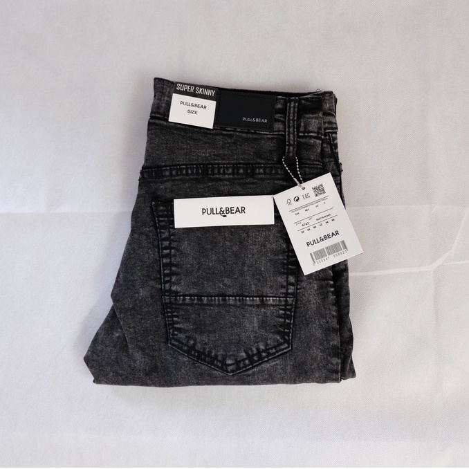 Jual CELANA JEANS PRIA PULL BEAR BLACK ACID SKINNY STRETCH