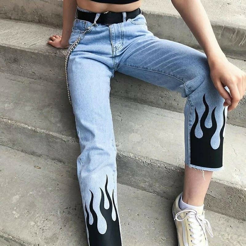 Fire painting on store jeans