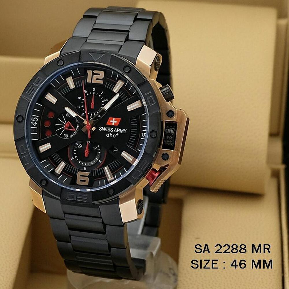 Jual Jam Tangan Pria Swiss Army Dhc SA2288 Black Rose Gold