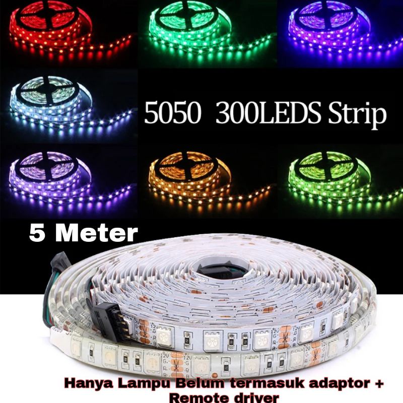 Lampu LED Strip 12V 5050 5 Meter 5M IP33 Indoor 12 Volt DC