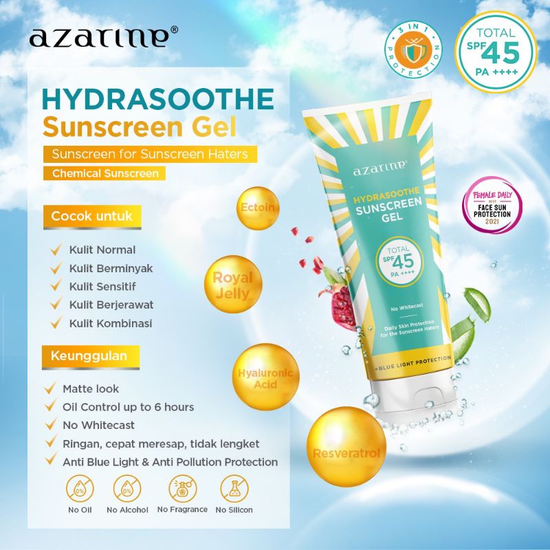 Azarine Hydrasoothe Sunscreen Gel SPF45 Cocok Untuk Kulit