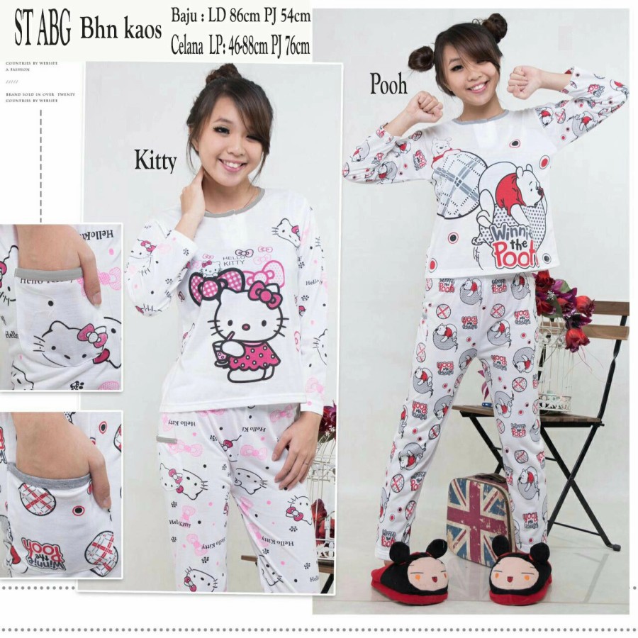 Jual Baju Tidur Piyama Anak Perempuan remaja Murah Bagus Umur 10 11 12 13  14 Tahun Motif hello kitty Bisa COD