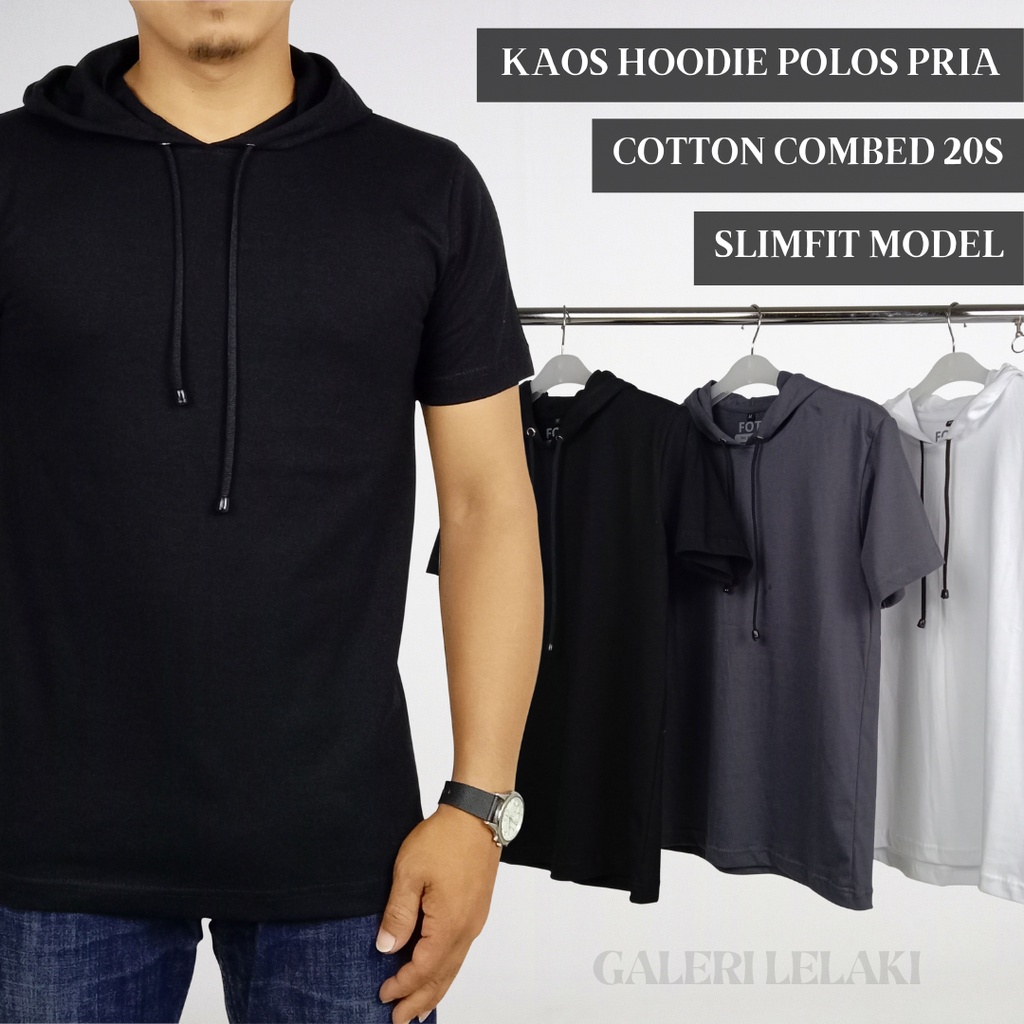 Jual Kaos Polos Hoodie Cotton Combed 24s navy Lengan Pendek Pria