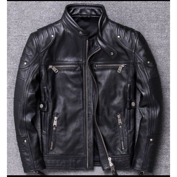 Jual JAKET KULIT PRIA ASLI DOMBA MODEL BIKERS TERBARU - JAKET KULIT TOURING  WARNA HITAM | Shopee Indonesia