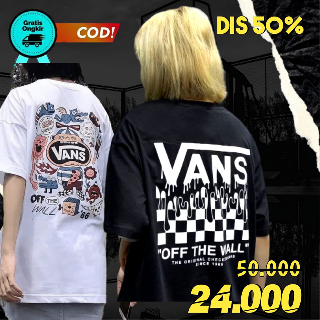 Baju Kaos Vans Oversize Off The Wall Second Original Pria Wanita