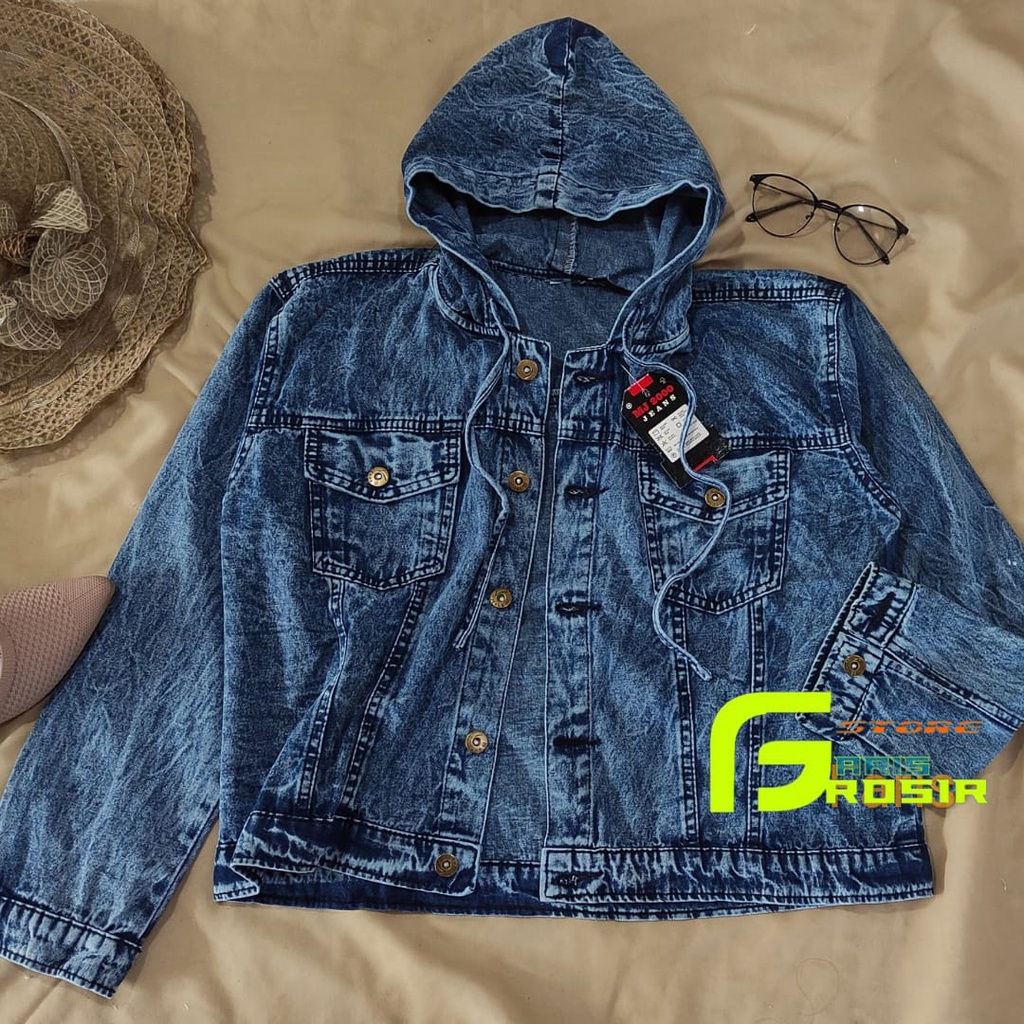 Jaket jeans hot sale hoodie wanita