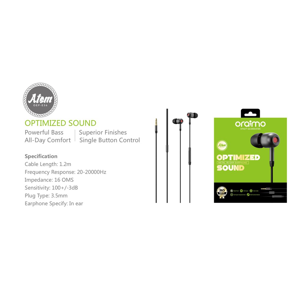 Jual Oraimo Atom Earphone OEP E36 Shopee Indonesia