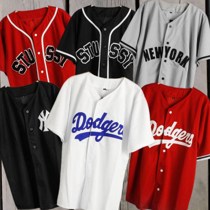 Baju Sport Jersey Baseball dodgers navy list merah Pria Wanita