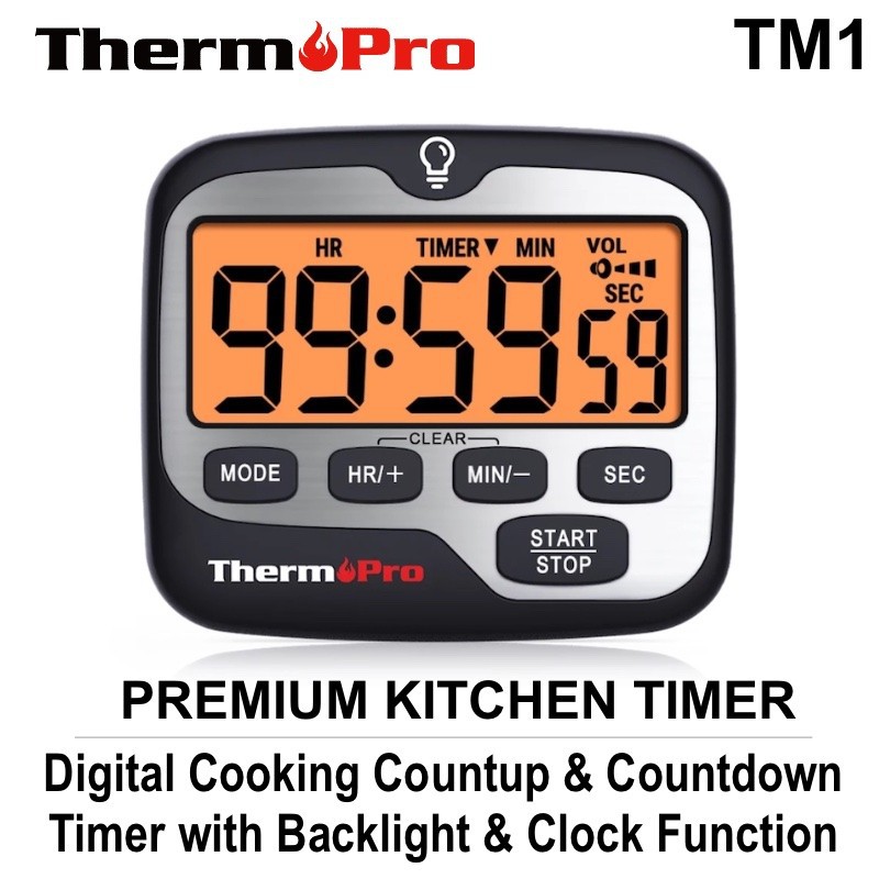 ThermoPro TM03 Large LCD Screen Digital Cooking Kitchen Timer With  Countdown And Countup Function