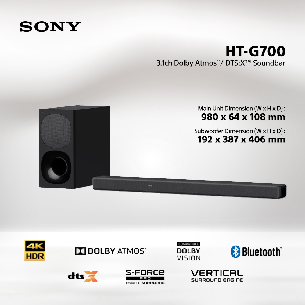 SONY HT-G700 3.1ch Dolby Atmos®/ DTS:X™ Soundbar | HT G700