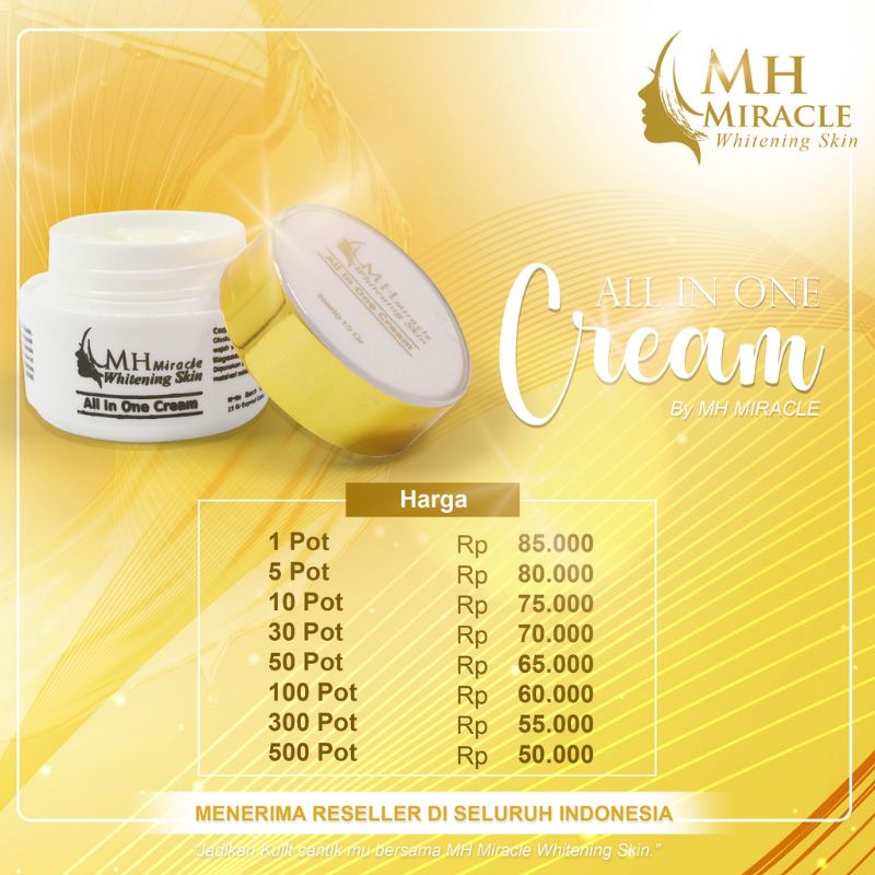 Cream MH MIRACLE WHITENING SKIN kemasan terbaru BPOM 100 ORIGINAL